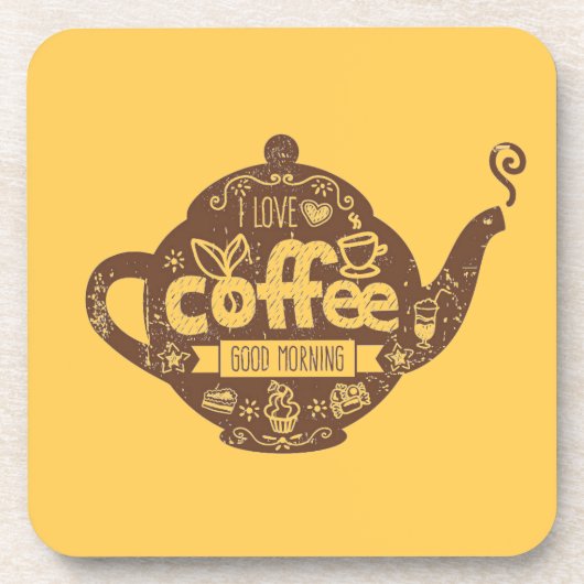 コーヒー好きのヴィンテージレトロカフェアート私はコーヒーが大好き コースター (正面)