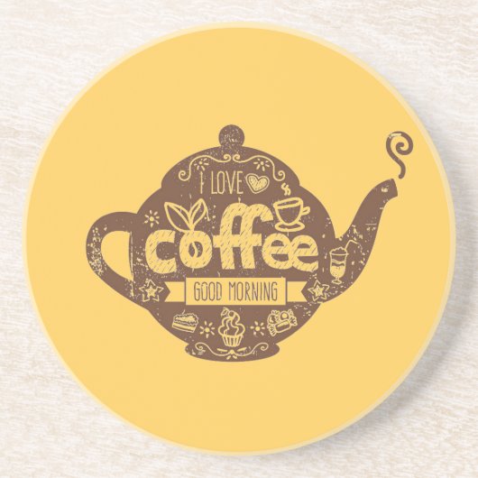 コーヒー好きのヴィンテージレトロカフェアート私はコーヒーが大好き コースター (正面)