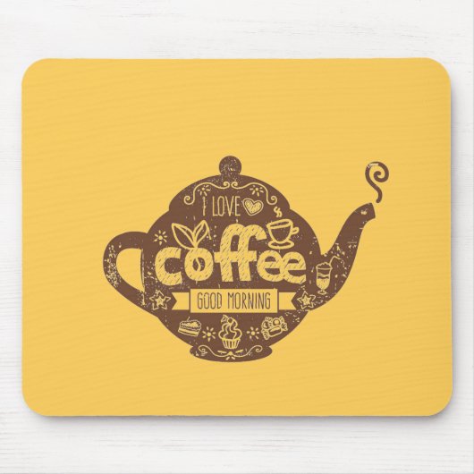 コーヒー好きのヴィンテージレトロカフェアート私はコーヒーが大好き マウスパッド (正面)