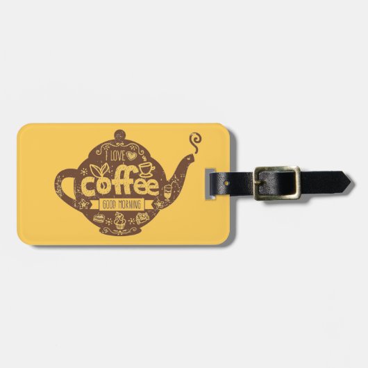 コーヒー好きのヴィンテージレトロカフェアート私はコーヒーが大好き ラゲッジタグ (正面横)