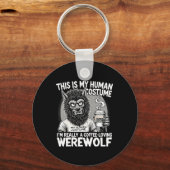 コーヒー好きの人狼の人間の衣装ハおもしろいロウ キーホルダー (正面)