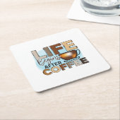 コーヒー好きの人生はコーヒーの後から始まる スクエアペーパーコースター (アングル)