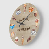 コーヒー好きの水彩ビジネスコーヒーショップ ラージ壁時計 (傾斜)