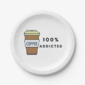 コーヒー好きデザイン100%中毒カフェイン ペーパープレート (正面)