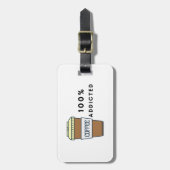 コーヒー好きデザイン100%中毒カフェイン ラゲッジタグ (正面縦)