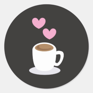 コーヒー好きハートオンブラック ラウンドシール