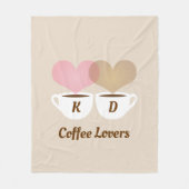 コーヒー好きピンクブラウンモカスタムノグラムイニシャル フリースブランケット (正面)