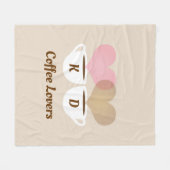 コーヒー好きピンクブラウンモカスタムノグラムイニシャル フリースブランケット (正面(横))