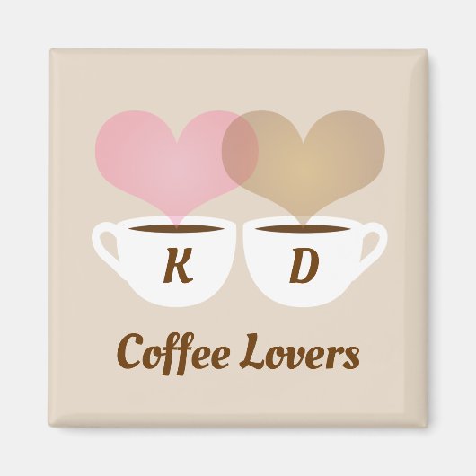 コーヒー好きピンクブラウンモカスタムノグラムイニシャル マグネット (正面)