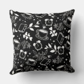 コーヒー好きモダンの黒と白のパターン クッション (裏面)