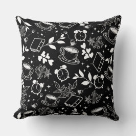 コーヒー好きモダンの黒と白のパターン クッション