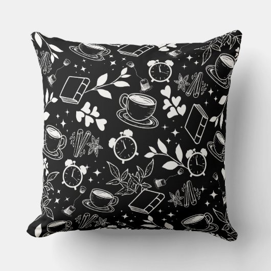 コーヒー好きモダンの黒と白のパターン クッション (正面)