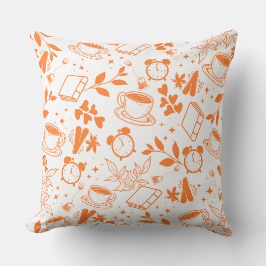 コーヒー好きモダンヴィンテージ素朴なオレンジ色 クッション (正面)