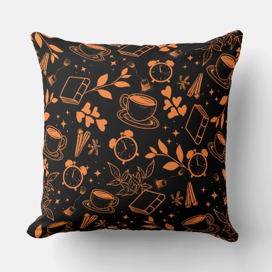 コーヒー好きモダンヴィンテージ素朴なオレンジ色 クッション (正面)