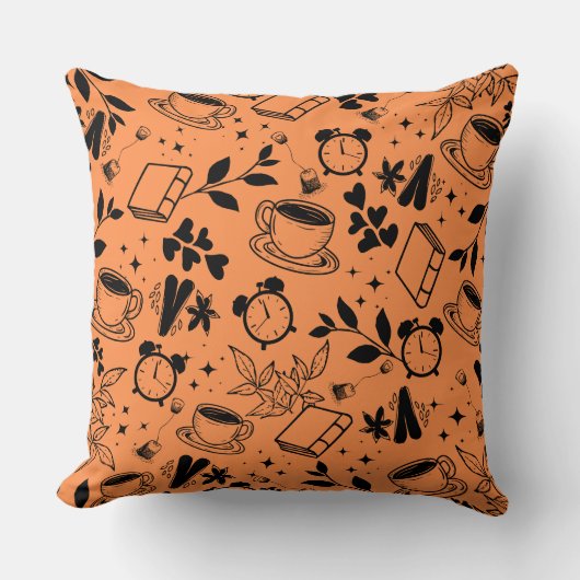 コーヒー好きモダンヴィンテージ素朴なオレンジ色 クッション (正面)