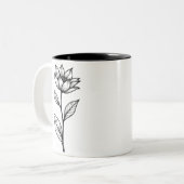 コーヒー好きモダン向けのミニマルフローラデザイン ツートーンマグカップ (正面左)