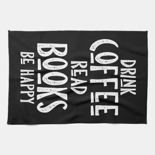 コーヒー好き飲読み喫茶本が幸せ キッチンタオル (横)