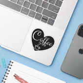 コーヒー好き – ブラックハート愛 シール (ノートパソコンとiPhone)