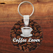 コーヒー好き、ホワイトカップ/ブラウンビーンズ キーホルダー (正面)