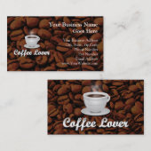 コーヒー好き、ホワイトカップ/ブラウンビーンズ 名刺 (正面/裏面)