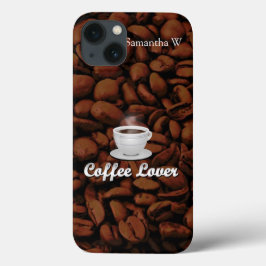 コーヒー好き、ホワイトカップ/ブラウンビーンズ iPhone 13ケース