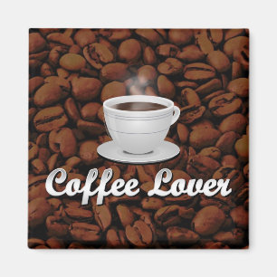 コーヒー好き、白いカップ/ブラウンビーンズ マグネット