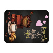 コーヒー好保き穏やかでコーヒーを飲む マグネット (横)