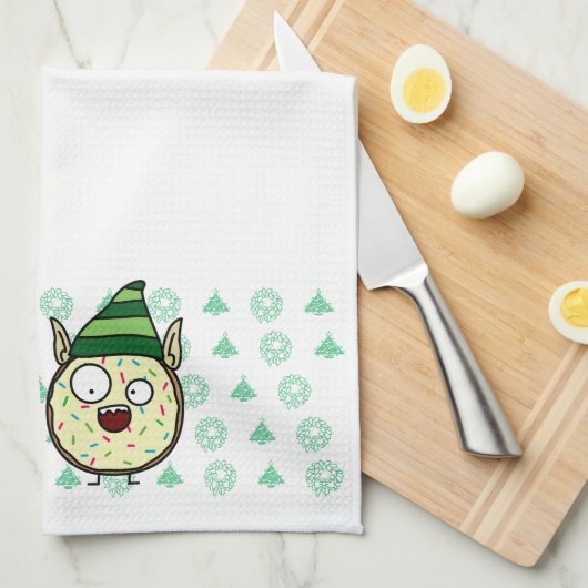 コーヒー小妖精や小人および熱狂するなドーナツ小妖精や小人 キッチンタオル (四つ折り)