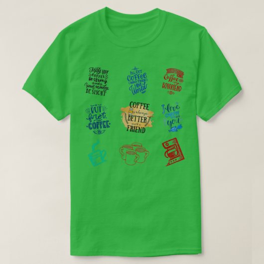 コーヒー引用文とアイコン Tシャツ (デザイン正面)