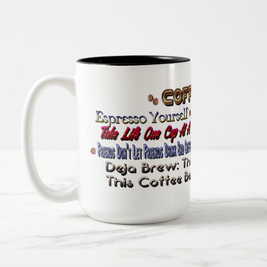 コーヒー引用文ユーモアのマグカップ ツートーンマグカップ (左)