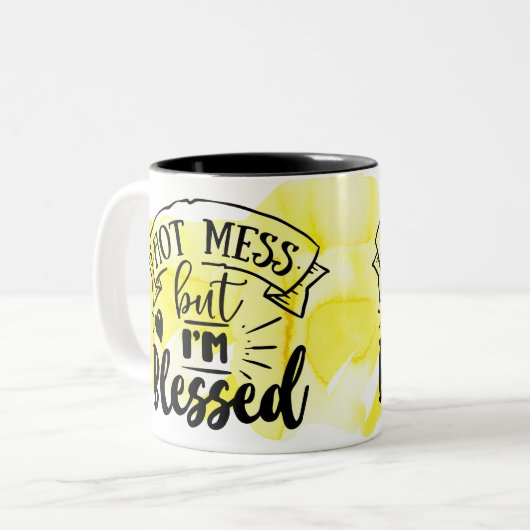 コーヒー引用文熱い混乱しかし私は賛美いる ツートーンマグカップ (正面左)