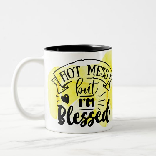 コーヒー引用文熱い混乱しかし私は賛美いる ツートーンマグカップ (左)