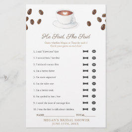 コーヒー彼は彼女はブライダルシャワーゲームカードと言った