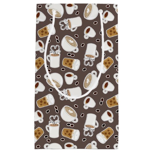 コーヒー恋人パターンブラウン スモールペーパーバッグ (正面)