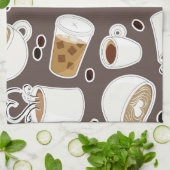 コーヒー恋人パターンブラウン/灰色 キッチンタオル (折り畳み)