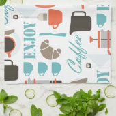 コーヒー愛およびcaféパターン キッチンタオル (折り畳み)