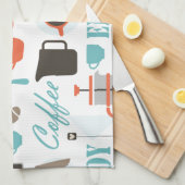 コーヒー愛およびcaféパターン キッチンタオル (四つ折り)