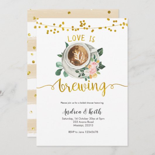 コーヒー愛がブライダルシャワーの招待状に 招待状 (正面/裏面)