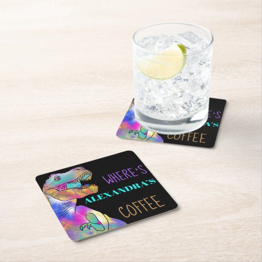 コーヒー愛好家おもしろい恐竜引用文 スクエアペーパーコースター (インサイチュ)