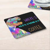 コーヒー愛好家おもしろい恐竜引用文 スクエアペーパーコースター (アングル)