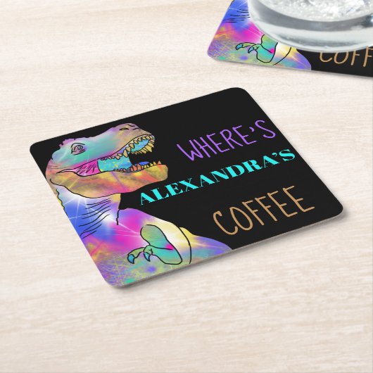 コーヒー愛好家おもしろい恐竜引用文 スクエアペーパーコースター (アングル)