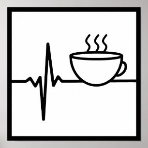 コーヒー愛好家のためのコーヒーハートビートラインアート ポスター