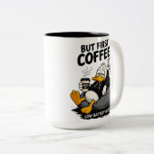 コーヒー愛好家のための面白いマグカップギフト「BUT FIRST COFFEE」 ツートーンマグカップ (正面右)