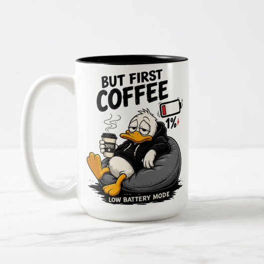 コーヒー愛好家のための面白いマグカップギフト「BUT FIRST COFFEE」 ツートーンマグカップ (左)