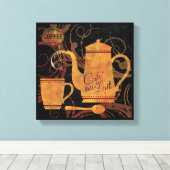 コーヒー愛好家のキッチン – 花開いたカフェオレ キャンバスプリント (インサイチュ (ウッドフロア))