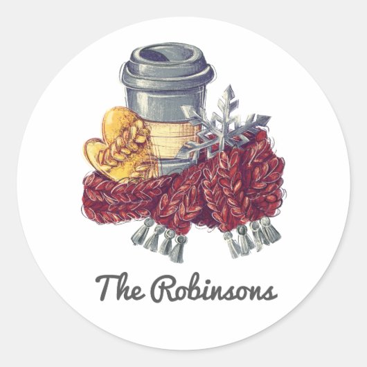 コーヒー愛好家のクリスマス応援 ラウンドシール (正面)