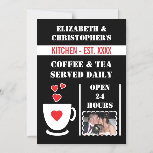 コーヒー愛好家の写真レッド冷蔵庫磁気カード マグネット招待状 (正面)