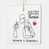 コーヒー愛好家の初めてのクリスマス 結婚した セラミックオーナメント (左)