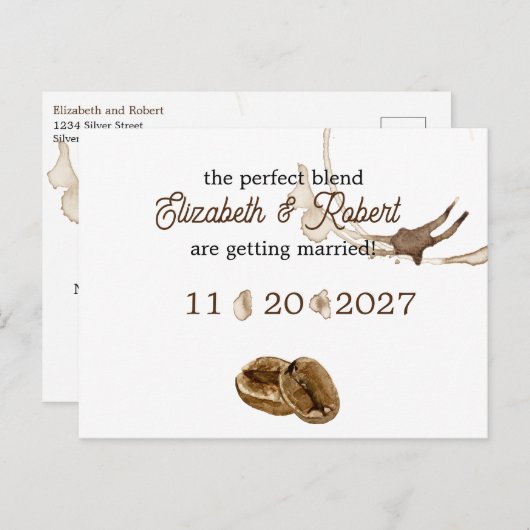 コーヒー愛好家の日付を保存 案内ポストカード (正面/裏面)