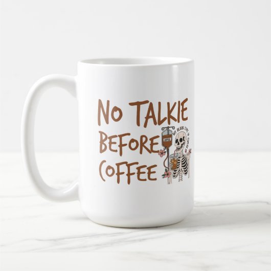 コーヒー愛好家の猫好きのための面白いギフト「コーヒー前の無言」 コーヒーマグカップ (左)